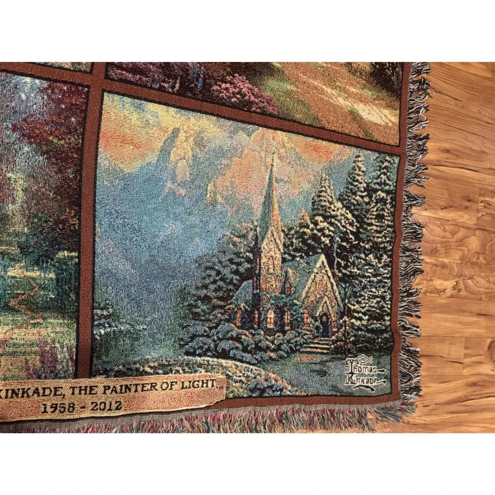 NWT‎ Thomas Kinkade Painter of Light Memorial Tapestry Throw Blanket Made in USA